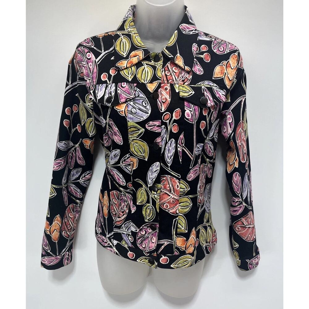 REDD Jeans Black Multicolor Floral Sequin Jacket Size 6 Button Blazer
